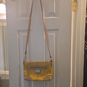 Tignanello Vintage Leather Yellow and Tan Crossbody Bag